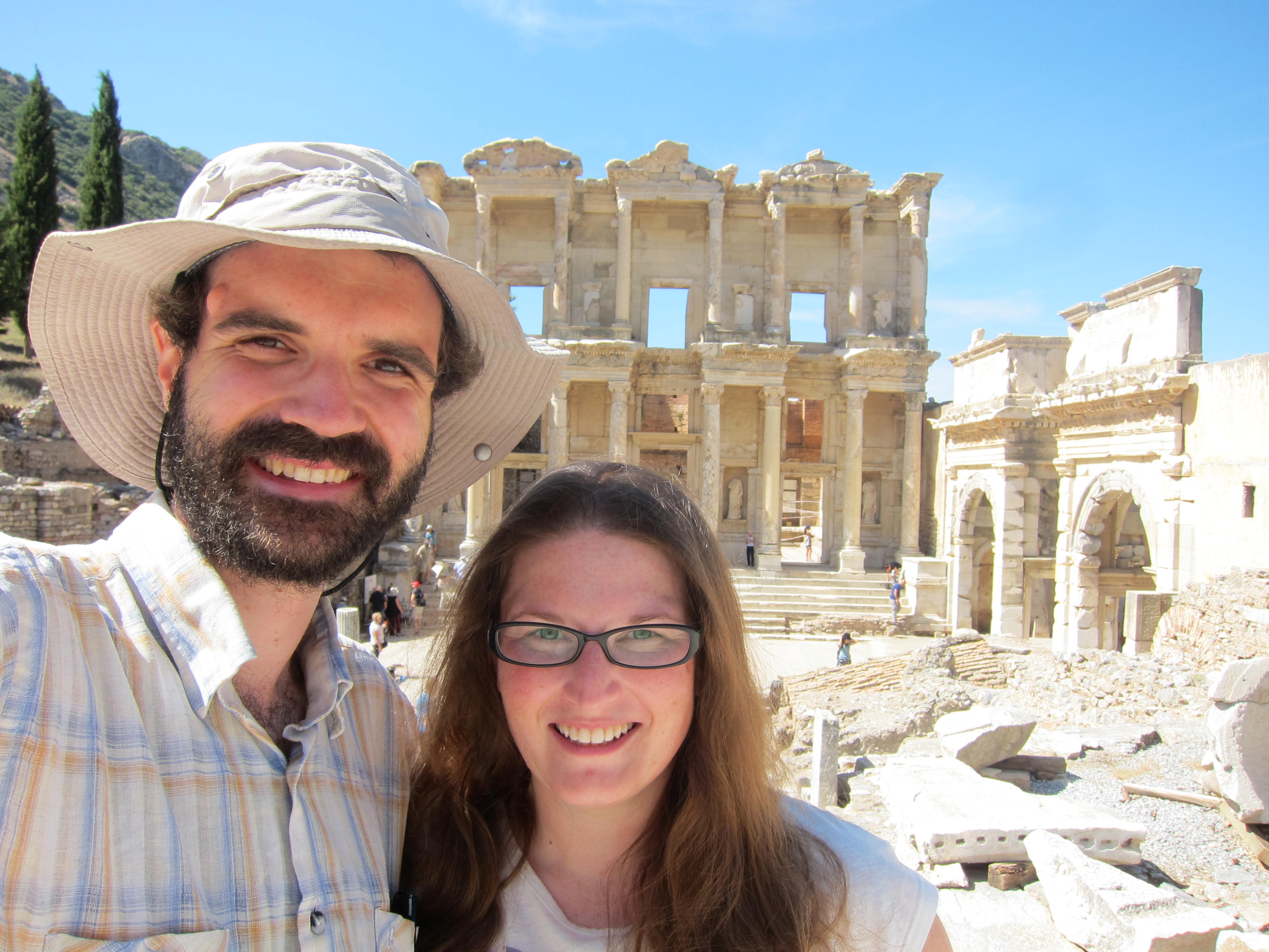 Lindsey and Néhémie in front of the Library of Celsus Lindsey and Néhémie in front of the Library of Celsus.